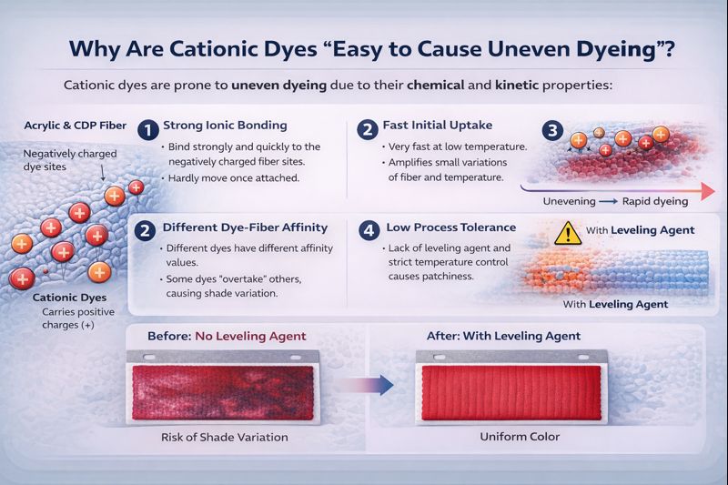 why are cationic dyes easy to cause uneven dyeing
